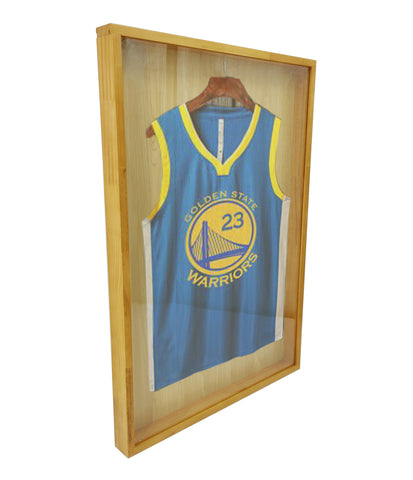 Golden Oak Finish Shadow Box Jersey Display case 100011