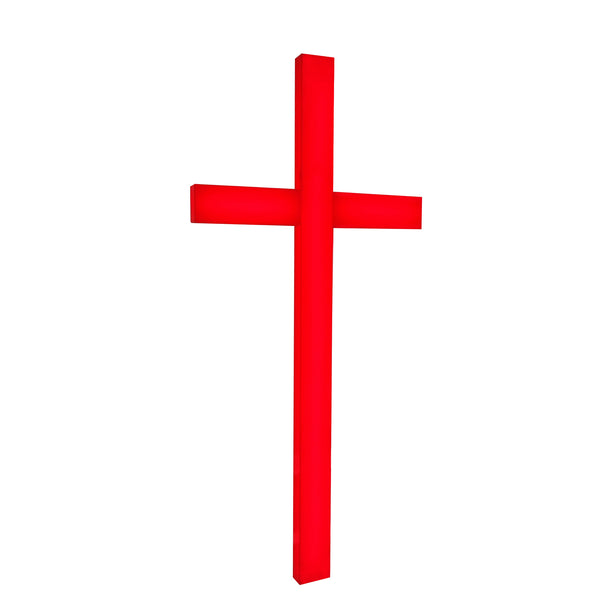 FixtureDisplays® 27.9x2x60" Red Plexiglass LED Lighted Cross - Sign-Church Decor 10167