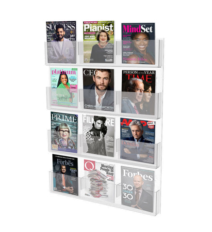 4 Tier Acrylic Literature Holder Rack Wall mount 24 Pockets Plexiglass Leaflet