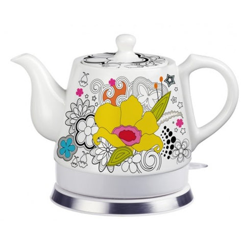 Teapot, Ceramic, Teamaker, Large Yellow Flower 12039