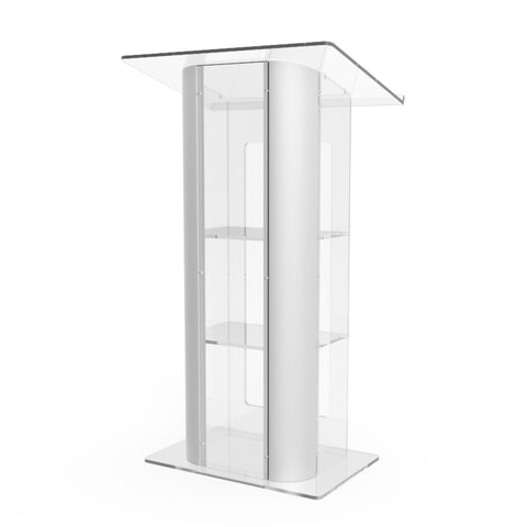 Clear Acrylic Plexiglass Podium Curved Aluminum Sides Pulpit Lectern 14307