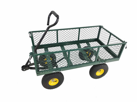 Lawn Cart Garden Utility Wagon Vehicle Pull Cart Pneumatic Wheesl Lay Flat Bed