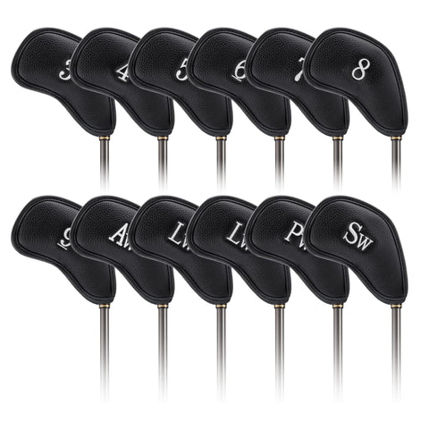 FixtureDisplays 12pcs Thick PU Leather Golf Iron Head Covers Set Fit Most Irons 15598