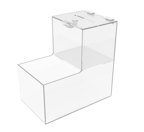 Clear Donation Box 2 Compartment Give and Take Fundraising Box Ballot Box