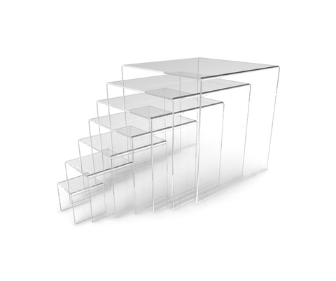 Seven Riser Combo 2, 3, 4,5,6,7,8 Cube 3-Sided Clear Plexiglass Pedestal Lucite Acrylic Display Risers Jewelry Showcase Fixtures - 1/8 Thick 16905-2345678-CLEAR