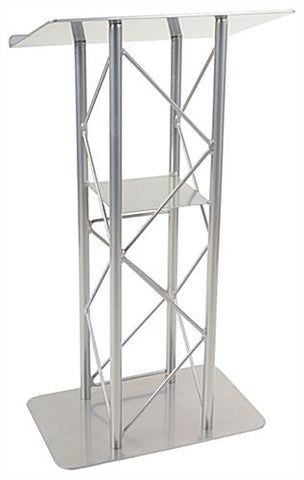 25 inch Truss Lectern with Interior Shelf, Open Front Silver 19611