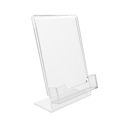 Lucite Clear Acrylic Slanted Sign Holder with Business Card Holder