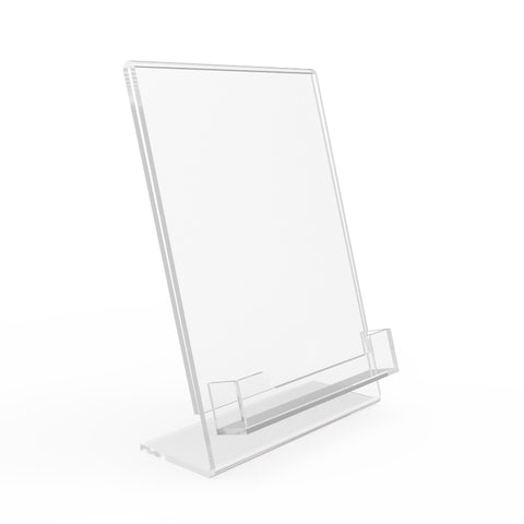 Lucite Plexiglass Clear Acrylic Slanted Sign Holder with Business Card Holder
