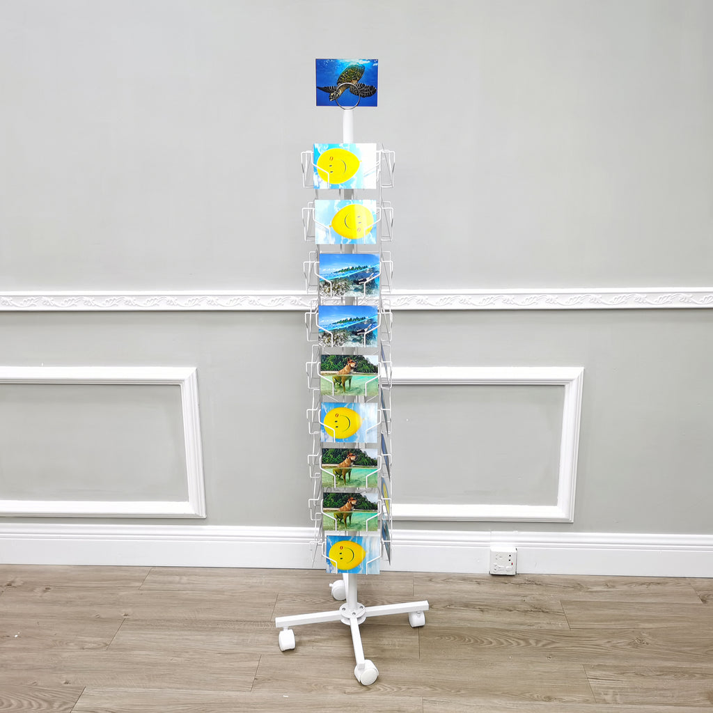 FixtureDisplays 36-Pocket Spinning Floor Stand Greeting Card Rack – 61.4" White Metal