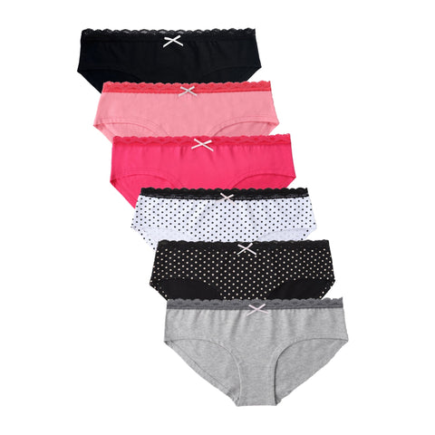 6PK Womens Cotton Underwear Lace Hipster Panties Briefs Assorted Colors 21801-S