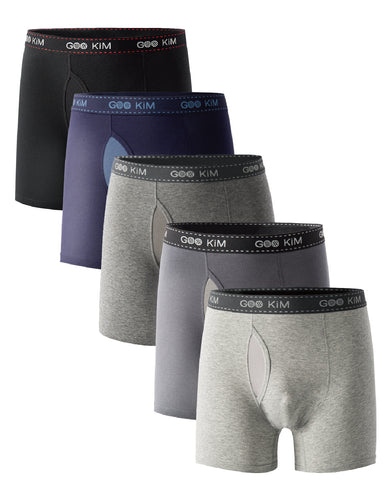 5PK Men's Soft Cotton Boxer Briefs Fly Front Underwear Mesh Fly Pouch Size: M. Fit for waist size: 27.6 21815-M