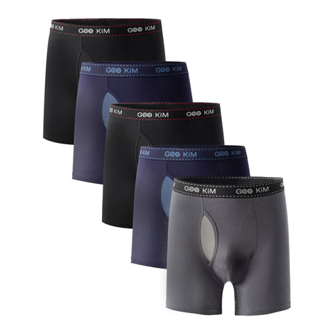 5PK Men's Soft Cotton Boxer Briefs Fly Front Underwear Mesh Fly Pouch Size: XXL. Fit for waist size: 35.4 21816-XXL