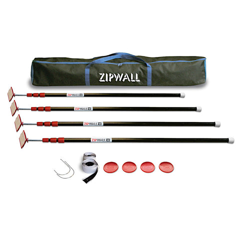 ZipWall ZP4 4 10' Springloaded Poles 4 Heads 4 Plates 4 Grip Disks 2 Zippers-1PK