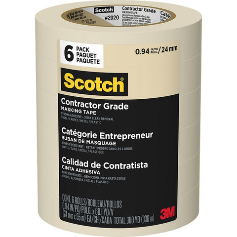 3M 2020-24EP6 .94 x 60.1yd (24mm) Scotch Contractor Grade Masking Tape (6pk)