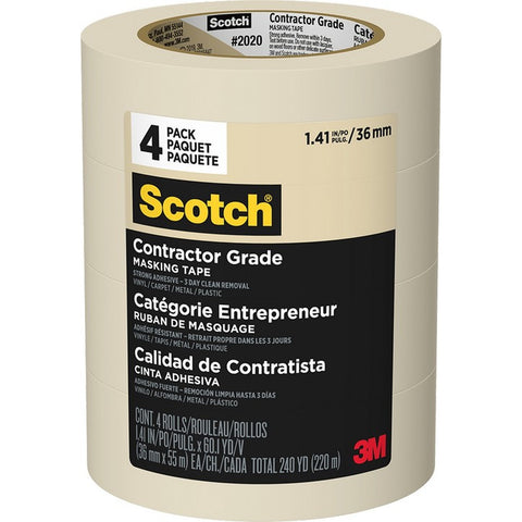 3M 2020-36EP4 1.41 x 60.1yd (36mm) Scotch Contractor Grade Masking Tape (4pk)