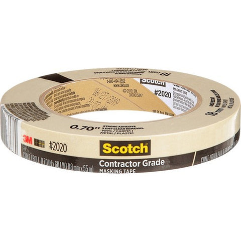 3M 2020-18A .70 x 60.1yd (18mm) Scotch Contractor Grade Masking Tape-1PK