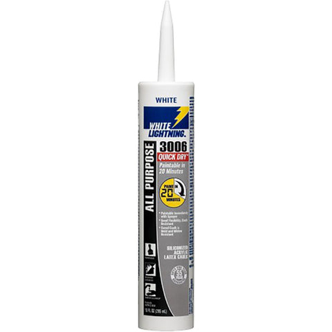 White Lightning W12QD0010 10oz White 3006 Quick Dry All Purpose Siliconized Acrylic Latex Caulk 12/pk