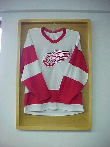 Golden Oak Finish Shadow Box Jersey Display case 100219