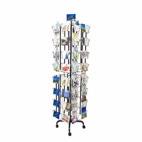 64 Adjustable Pockets Display Rack 5x7 7x5 up to 9.3" Wide X 8" Tall Cards, 1.27" deep Pockets, Double Tier Greeting Post Card Christmas Holiday Spinning Rack Stand Black 11603 M BLK