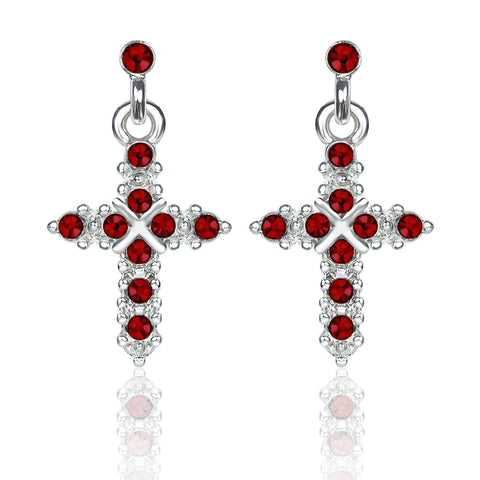 E120BS 01 Forever Silver Birthstone Cross Earrings January