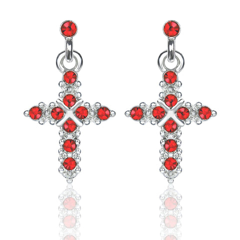 E120BS 07 Forever Silver Birthstone Cross Earrings July