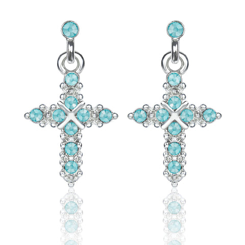 E120BS 03 Forever Silver Birthstone Cross Earrings March