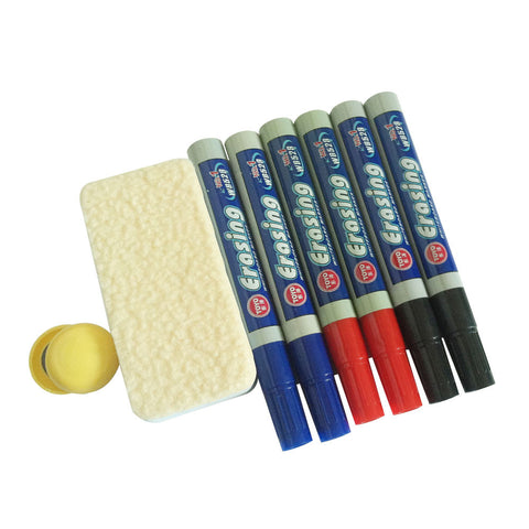 Dry Erase Marker 6 pack and Eraser Magnet Red Black Blue 10235 pen