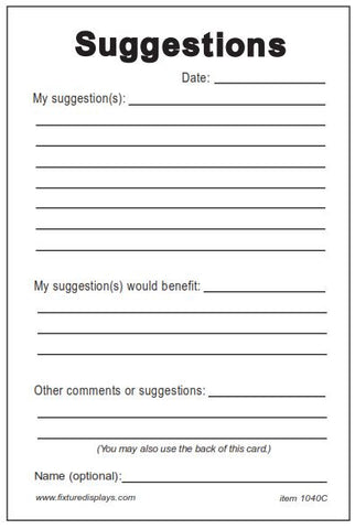 Cards, Suggestion Guest and Employee 25pk 1040C