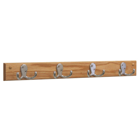 4 Double Prong Hook Rail/Coat Rack, Nickel/Light Oak 104273
