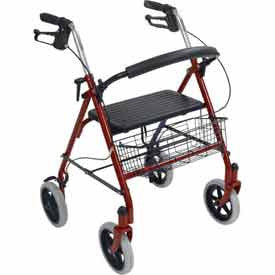 Drive Medical 10257RD-1 Durable 4 Wheel Rollator with 7.5" Casters, Red 1119170