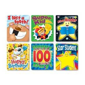 Carson-Dellosa Braggin' Badges Colorful Sticker, 2-3/4" x 3-1/4", Assorted, 6/Pack 1119255