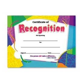 Trend® Certificate Of Recognition, Ready-To-Frame, 8-1/2" x 25", 30/Pack 1119266