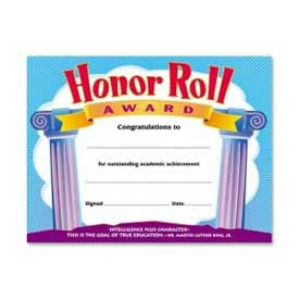 Trend® Honor Roll Award Certificate, 8-1/2" x 11", 30/Pack 1119271