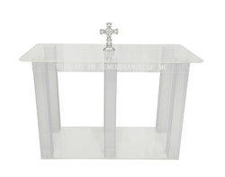 47.6X18.7X33" Clear Acrylic Plexiglass Church Holy Communion Table Rememberance of Me Optional Cross as a prop is NOT included Assebmly Video in Descriptions 11461-NEW