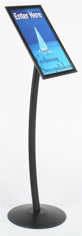 11 x 17 Menu Stand for Floor, Snap Open, Curved Post - Black 119028