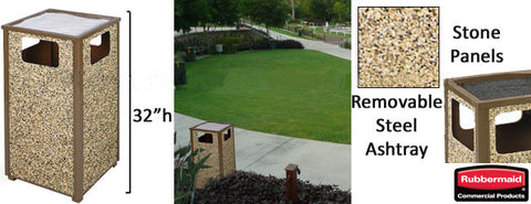 24 Gallon Outdoor Trash Can w/ Ashtray, Stone Panels, Square - Brown 119194