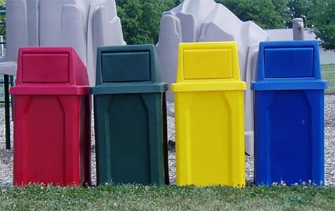 32 Gallon Outdoor Trash Can w/ Push Lid, Square - Red 119222