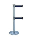 38" Chrome Stanchion Post with (2) 7.5' Retractable Belts - Black w/ Blue Stripe 119350