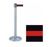38" Silver Stanchion Post with 7.5' Retractable Belt - Black w/ Red Stripe 119402