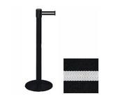 38" Black Stanchion Post with 7.5' Retractable Belt - Black w/ White Stripe 119425