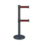 38" Black Stanchion Post with (2) 7.5' Retractable Belts - Black w/ Red Stripe 119474