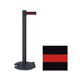 39" Wrinkle Black Stanchion Post with 7.5' Retractable Belt - Black w/ Red Stripe 119483