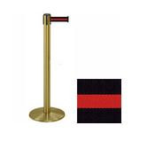 38" Brass Stanchion Post with 13' Retractable Belt - Black w/ Red Stripe 119514