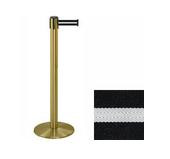 38" Brass Stanchion Post with 13' Retractable Belt - Black w/ White Stripe 119515