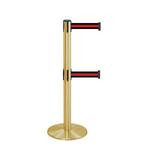 38" Brass Stanchion Post with (2) 7.5' Retractable Belts - Black w/ Red Stripe 119525