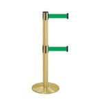 38" Brass Stanchion Post with (2) 7.5' Retractable Belts - Green 119531