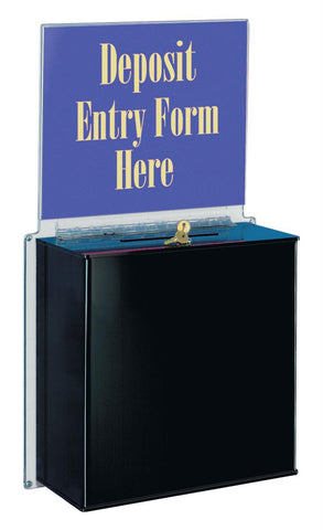 Acrylic Ballot Box with 14 x 11 Header, Lock, Wall Mount - Black 119584