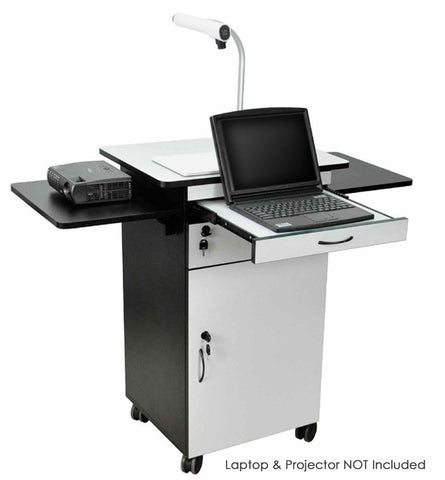 Media Cart with Locking Cabinet, Pull-Out Keyboard Tray, Locking Wheels - Black, Gray 119700