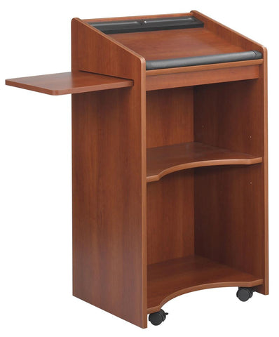 Podium for Floor, Side Shelf, Open Back with Shelf, Wheels, MDF - Cherry 119709