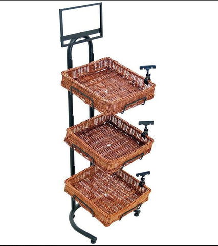 3 Tier Basket Stand, Sign Clips, Wicker - Black 120007